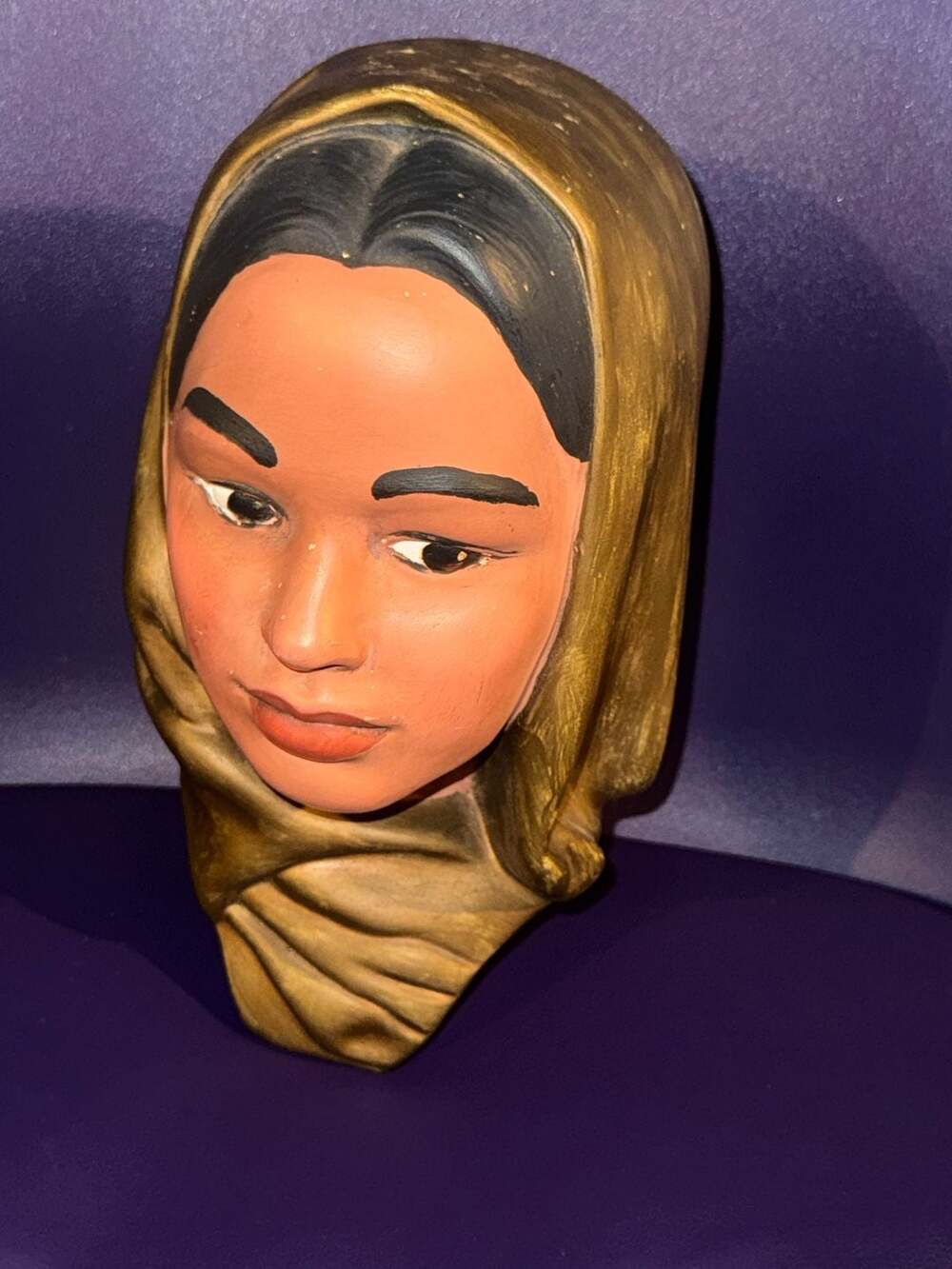 Vintage Marwal Chalkware Woman Bust with Head Scarf